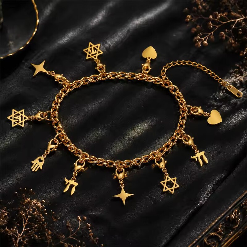 Popular Cross-Border European and American Style Wholesale DIY Pendant Bracelet with Hollow Palm, Five-Pointed Star, Six-Pointed Star, Titanium Steel, Non-Fading Popular Cross-Border European and American Style Wholesale DIY Pendant Bracelet with Hollow Palm, Five-Pointed Star, Six-Pointed Star, Titanium Steel, Non-Fading