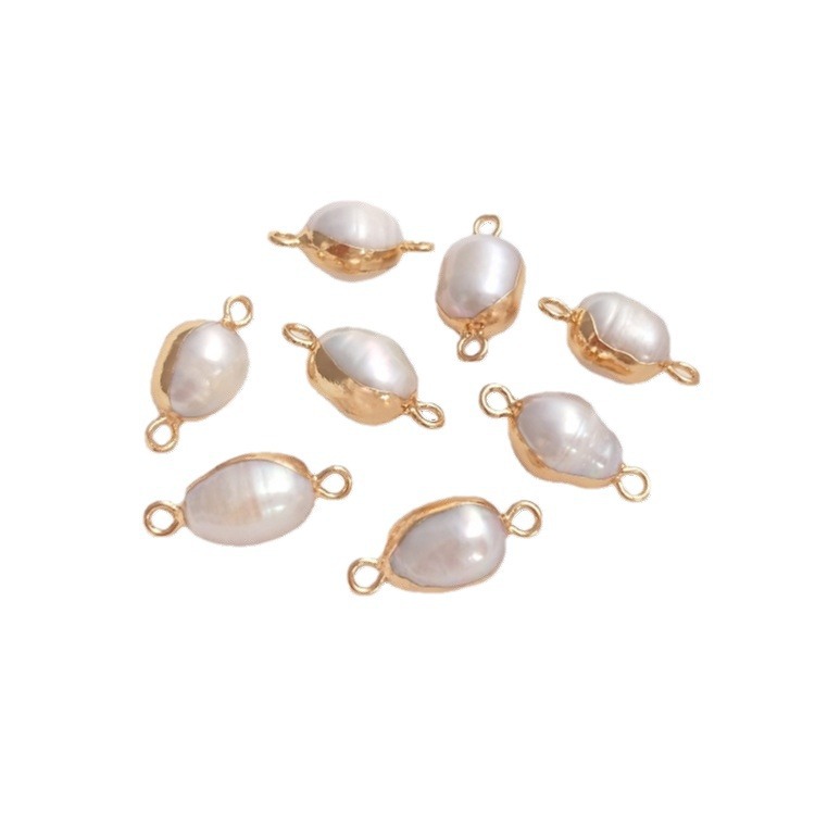 天然バロック異形真珠双穴ペンダントシングル吊り飾り米珠平円形手作りdiy縁取り部品