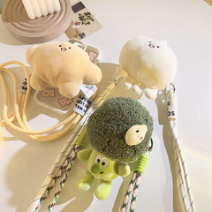 軟萌毛絨公仔背夾卡通斜跨手機鏈側掛肩帶通用手機殼加長掛繩防丟