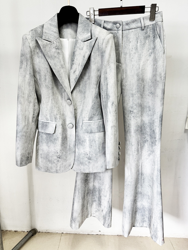 Spring Tie Dyed Printed Slim Fit Mid Length Blazer Trousers Two Piece Set 14 Spring Tie Dyed Printed Slim Fit Mid Length Blazer Trousers Two Piece Set