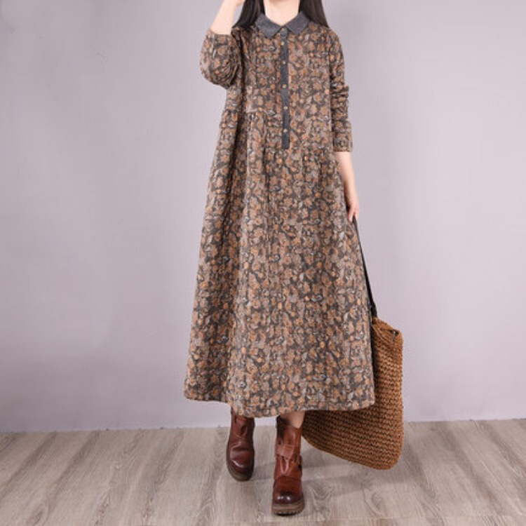 Real Shot of 2026 Winter New Vintage-Style Loose Plus-Size Women's Comfortable Floral Quilted Cotton-Linen Dress Real Shot of 2026 Winter New Vintage-Style Loose Plus-Size Women's Comfortable Floral Quilted Cotton-Linen Dress