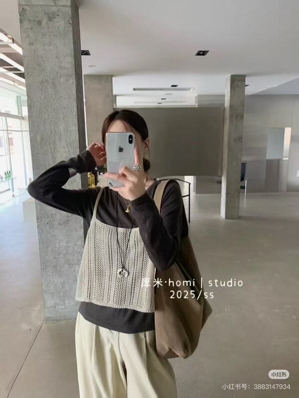 日韩系复古软糯混羊绒针织衫女秋百搭叠穿吊带背心打底两件套上衣|undefined