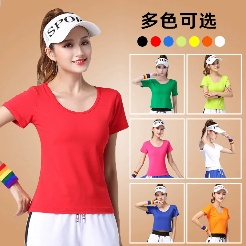 Cotton colored suit for gym, round collar