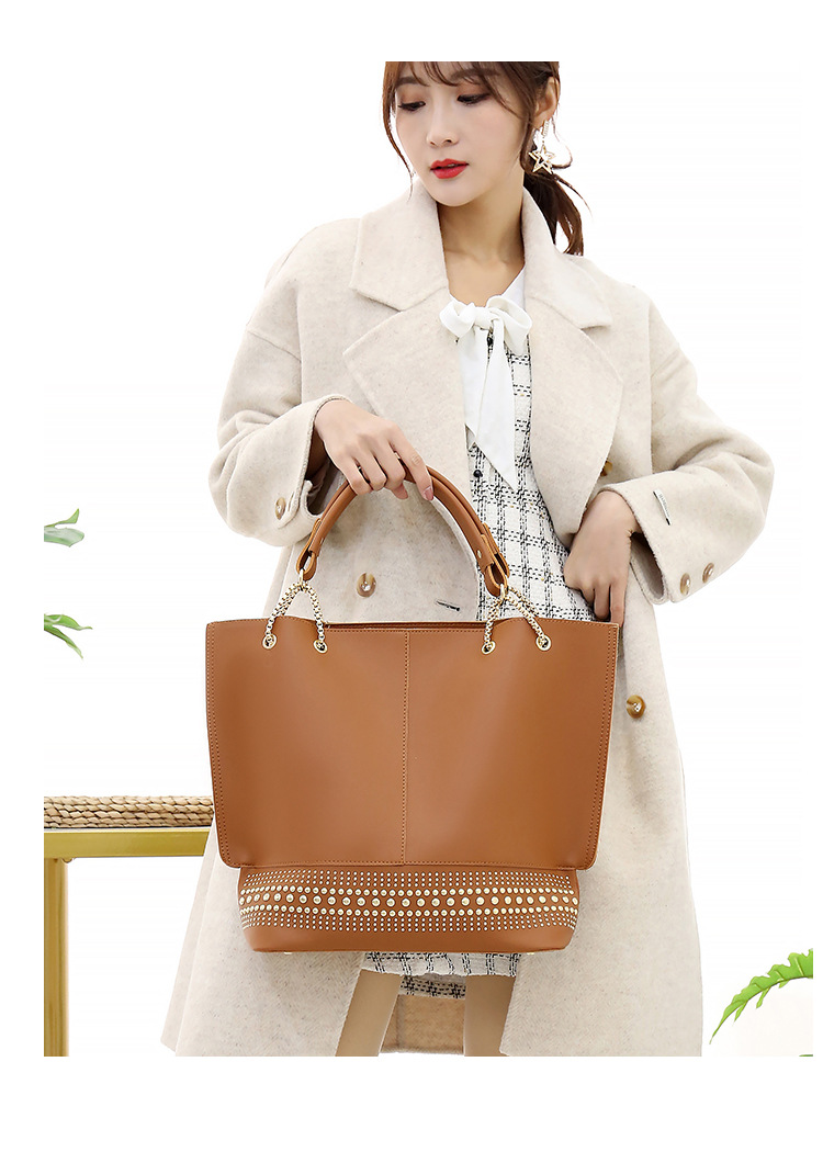 New 2024 foreign trade mother-daughter bag three-piece set, European and American fashion single-shoulder crossbody bag, versatile rivet hand-held large bag undefined