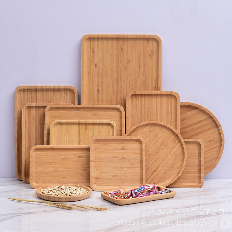 酒店家用竹木质托盘日式长方形圆形茶盘水果盘烧烤盘小碟盘子