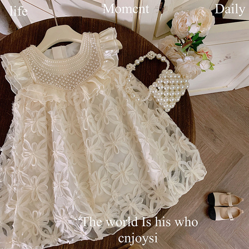 Girls Dress 2024 Summer New Girl's Tank Top Dress Little Girl's Style Princess Hollow Flower Skirt