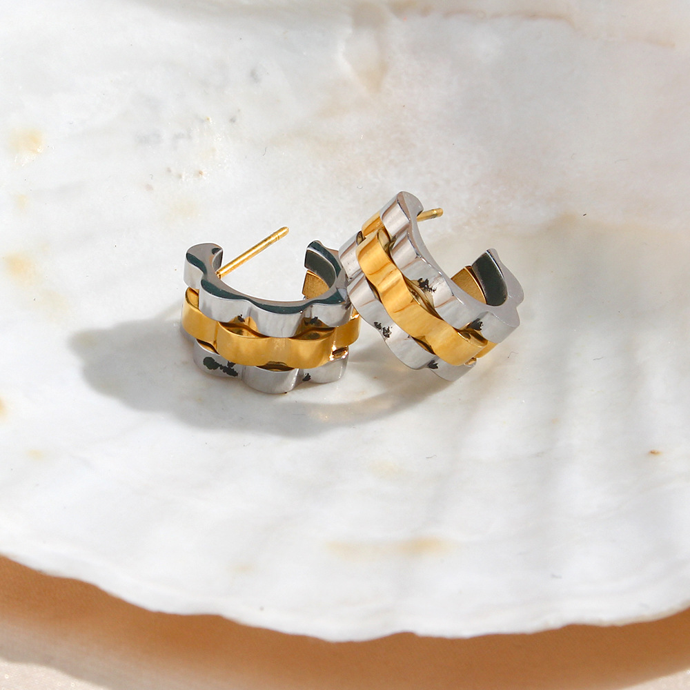 Fashion Stainless Steel 18K Gold Plating Hip Hop Metal Wall Clock Pattern Earrings