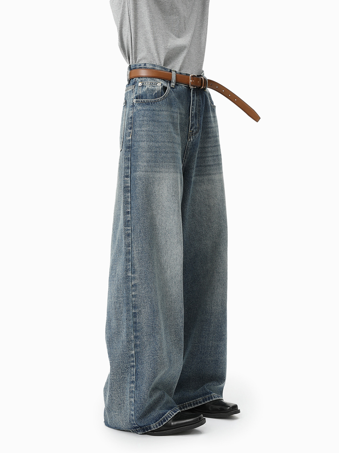 MTLCLOTHES Hombres| Coreano cleanfit recto colgando sensación de piernas anchas con pantalones vaqueros lavados con agua