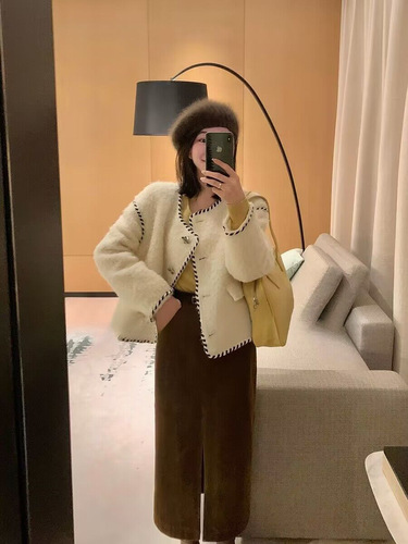 Retro corduroy skirt for women's autumn new style Korean high-waist A-line skirt medium and long split hip skirt