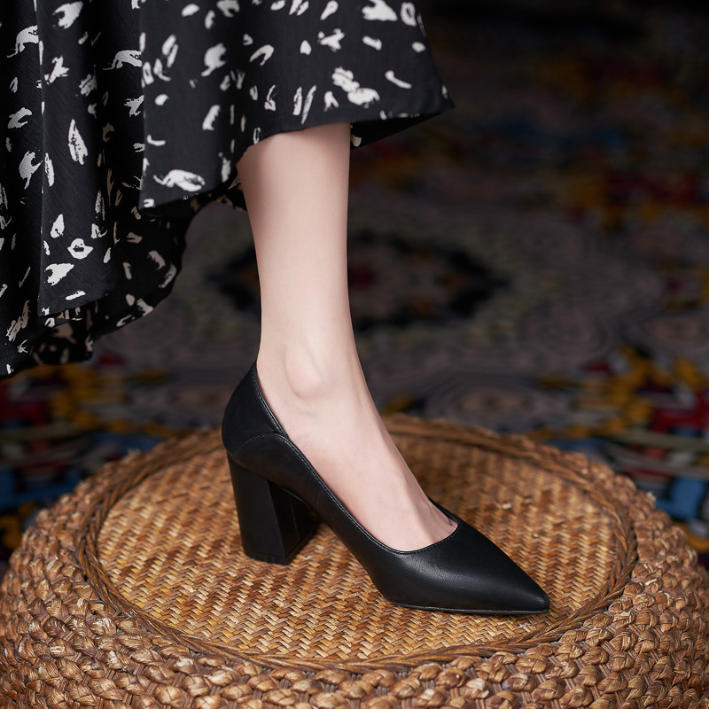 YB-51 chunky heel small size single-layer shoes work two-way wear not tired feet high heels women's plus size plus size widened mid heel women's shoes