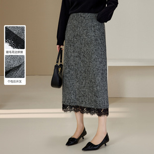 [Retro Light Luxury Fashionable Sequin Lace Stitching Skirt] Splendid Show plus size Women's chubby girl Spring New