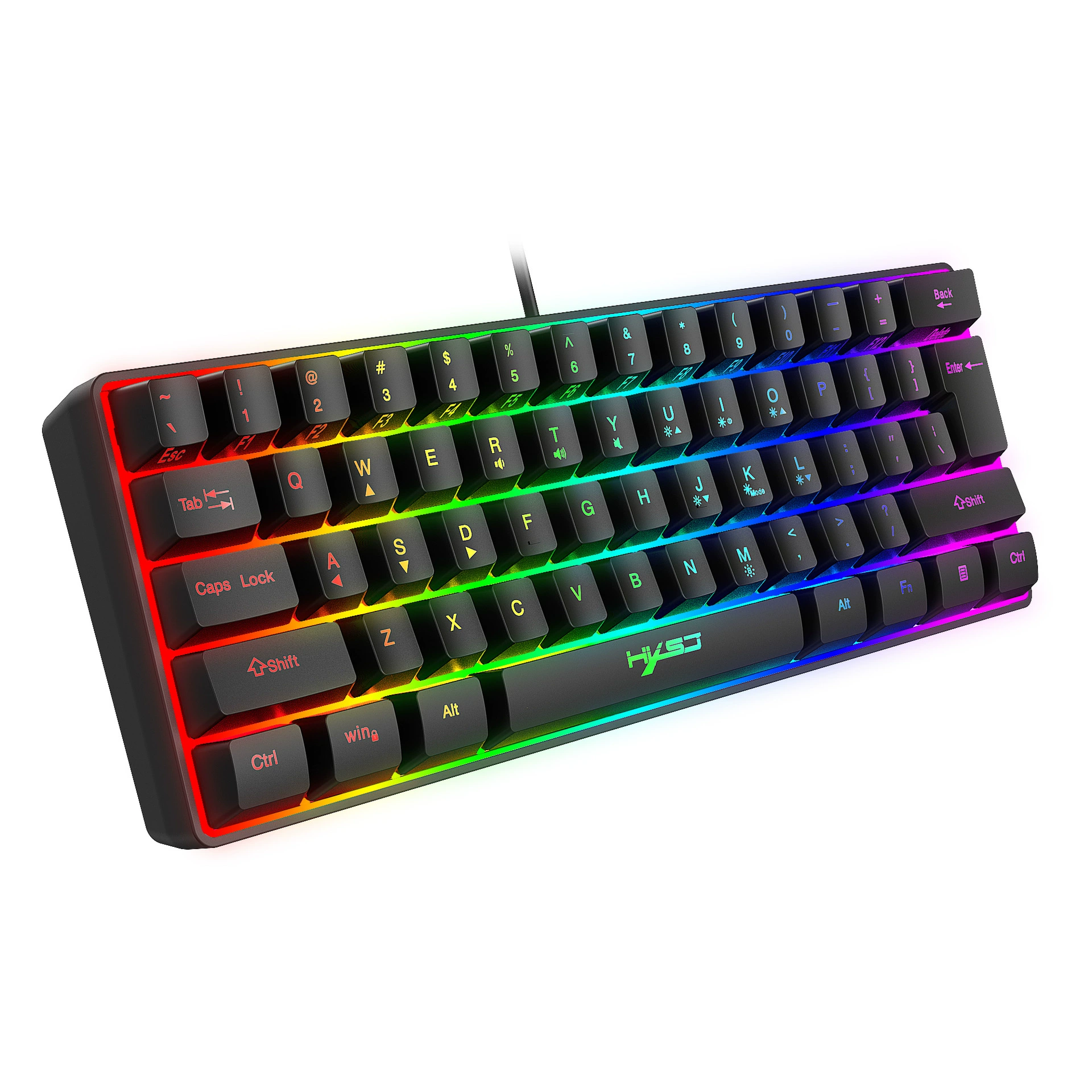 Новый игровой клавиатура HXSJ с 61 клавишей, RGB подсветка, мини-клавиатура, набор горячих клавиш, фабричный образец