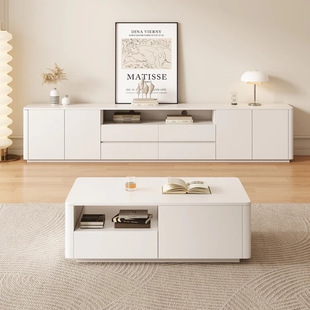 Cream Style Modern Solid Wood High Tv Cabinet Living Room Home Small Apartment Light Luxury Minimalist Coffee Table Tv Cabinet Combination