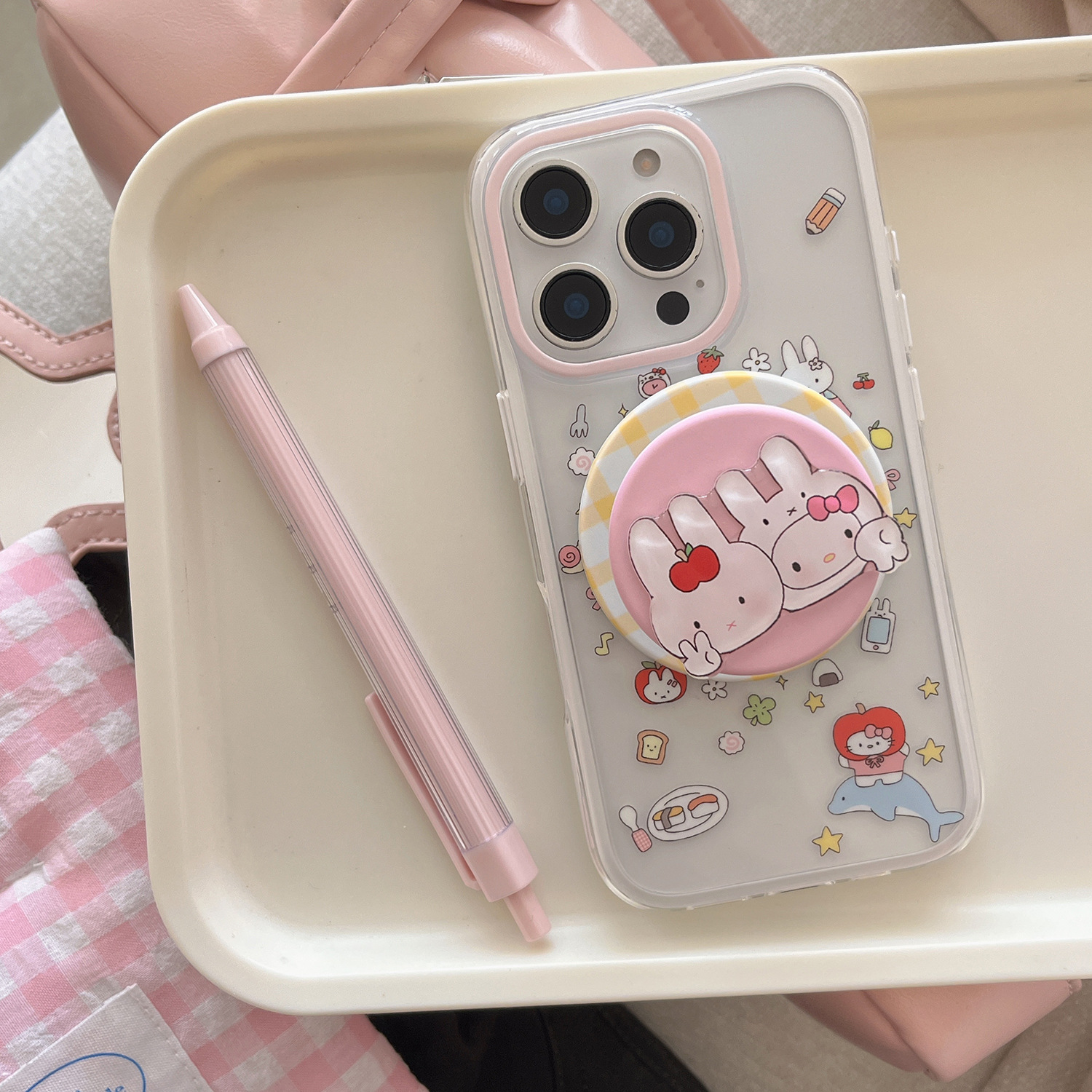 Dibujos animados lindo gato KT para Apple 16ProMax funda para teléfono móvil 15Pro dos en uno 14/13 atracción magnética 15PM hembra