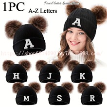 女士26字母毛球帽高弹力保暖透气抓绒帽适合秋冬日常户外时尚搭