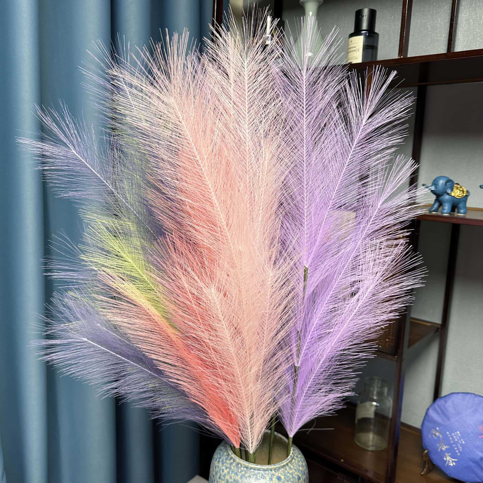 Simulación de 7 horquillas Pluma Flor eterna Decoración de la escena de la boda Decoración del hogar Hierba de junco de colores Decoración de flores falsas al por mayor