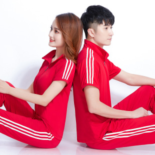 Jiamusi Square Dance Aerobics Sportswear Men's and Women's Short-sleeved Workplace Gymnastics Sports suit Middle-aged and Elderly Hiking Team Clothes