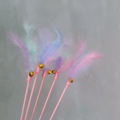 Cat Funny Stick Macaron Cat Bell Feather Funny Cat Stick Supplies Pet Toy