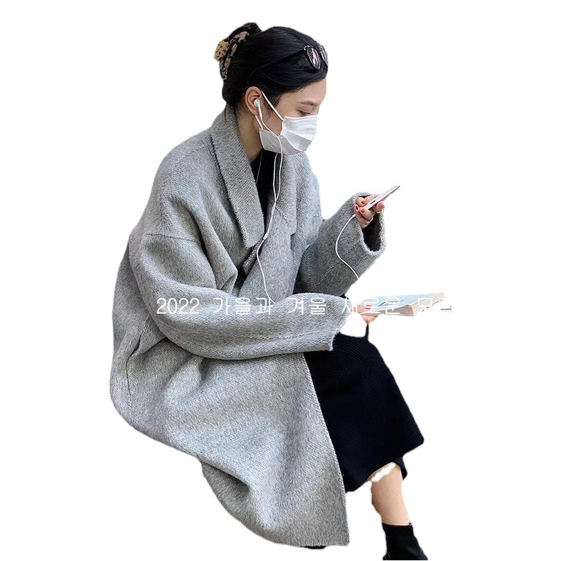 2025年新作 両面ウールコート レディース 4つボタン 韓国風 アルパカ混 ロング丈 ゆったり カジュアルジャケット 女性用