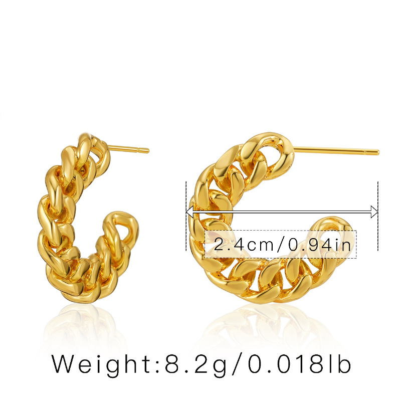 Cross-border Supply European And American Copper Plating 18k Gold Earrings Hollow Twist Chain C Word French Frosty Style Stud Earrings Women display picture 1