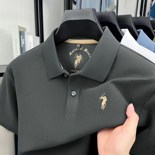 Men's 100% Cotton Short-Sleeve Polo Shirt 2025 Summer New Collar Embroidered Pony Logo Breathable T-Shirt Top