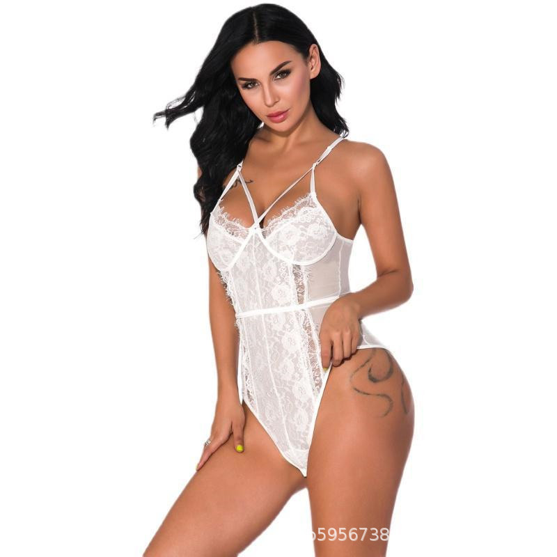 Lencería erótica al por mayor de Amazon, body de encaje para mujer, ropa de dormir erótica que estiliza la cintura, body tipo uniforme, corsé moldeador.