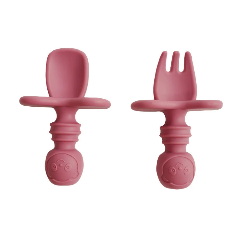 아기 식기 실리콘 포크 스푼 아기 훈련용 짧은 손잡이 학습용 식기 이갈이 도구 부드러운 포크 스푼