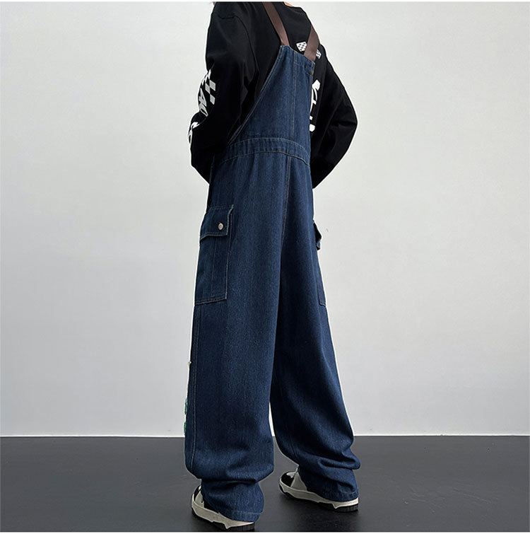 Ropa de hombre Monos de mezclilla Pantalones de una pieza de marca de moda para hombre Pantalones casuales con tirantes de carga holgados y bordados con volantes_voghion.com