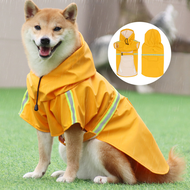 大型犬レインコートマントポンチョペット雨の日反射ストリップ防風防雨犬フード付きペットレインコート犬服|undefined