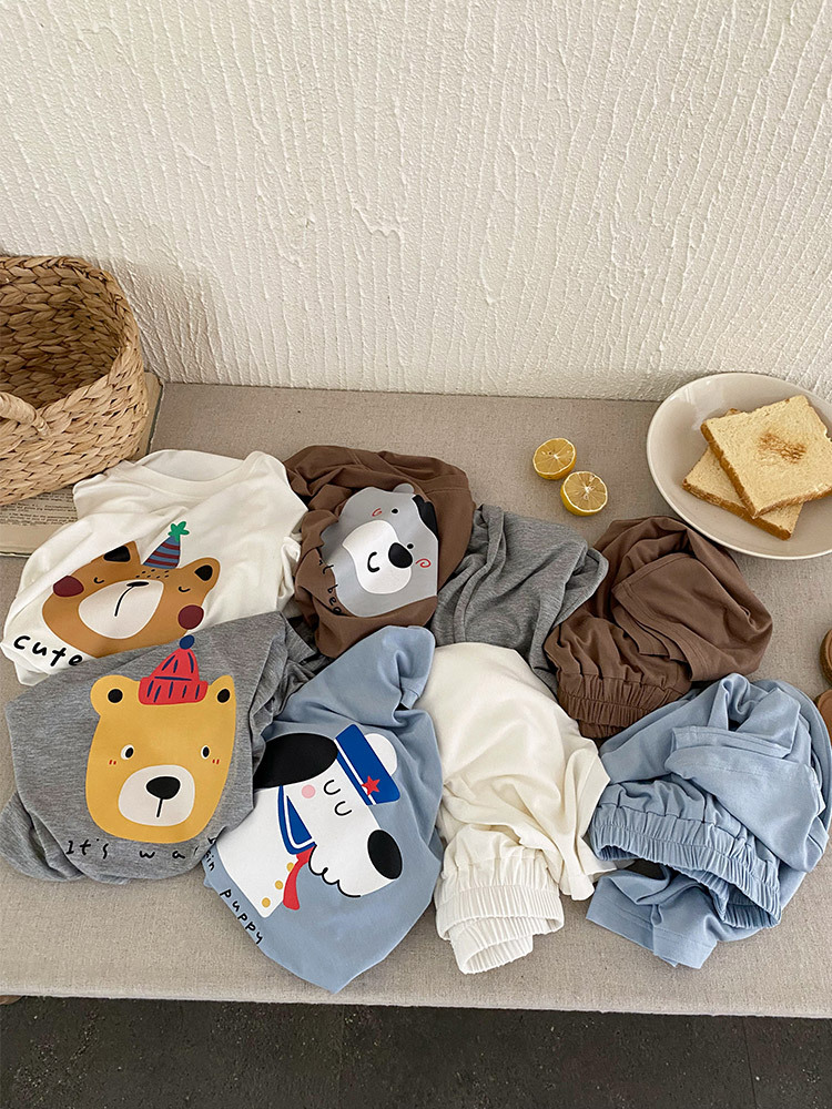 Pijamas para niños, ropa para el hogar para niños, traje de manga corta, ropa de verano para niños de mediana edad, ropa de verano para niños de sección delgada, ropa suelta para niños