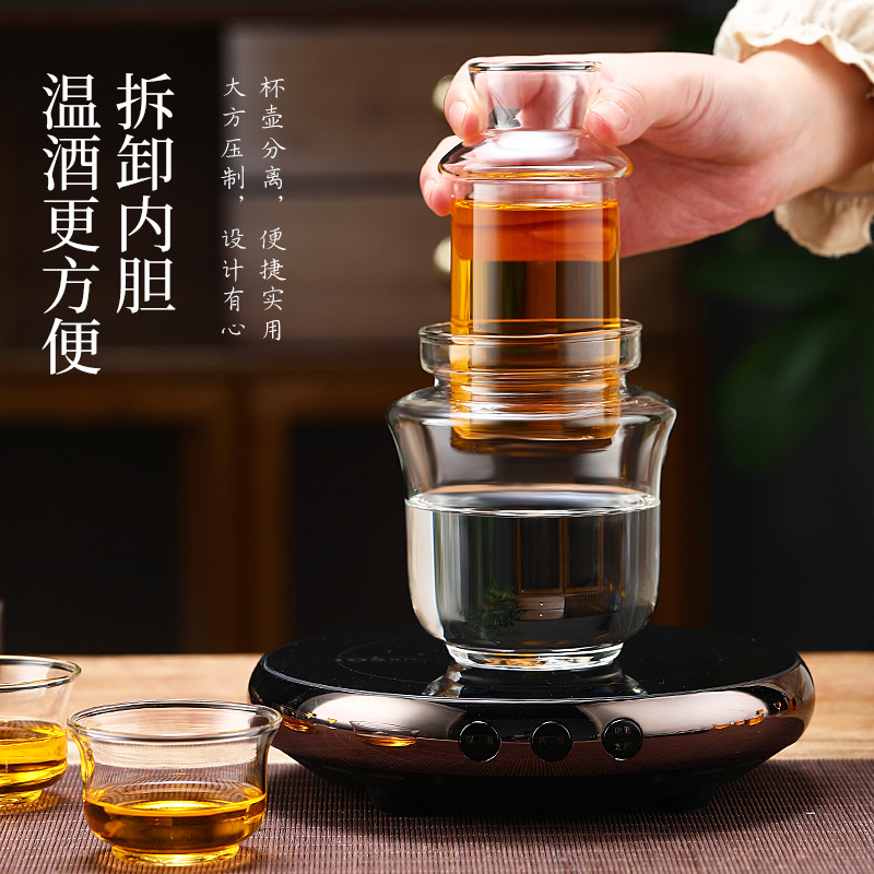 Glass Wine Warmer, Household Wine Kettle, Wine Cup, Hot Wine Kettle, Warm Rice Wine, White Wine, Sake Three-Piece Wine Set