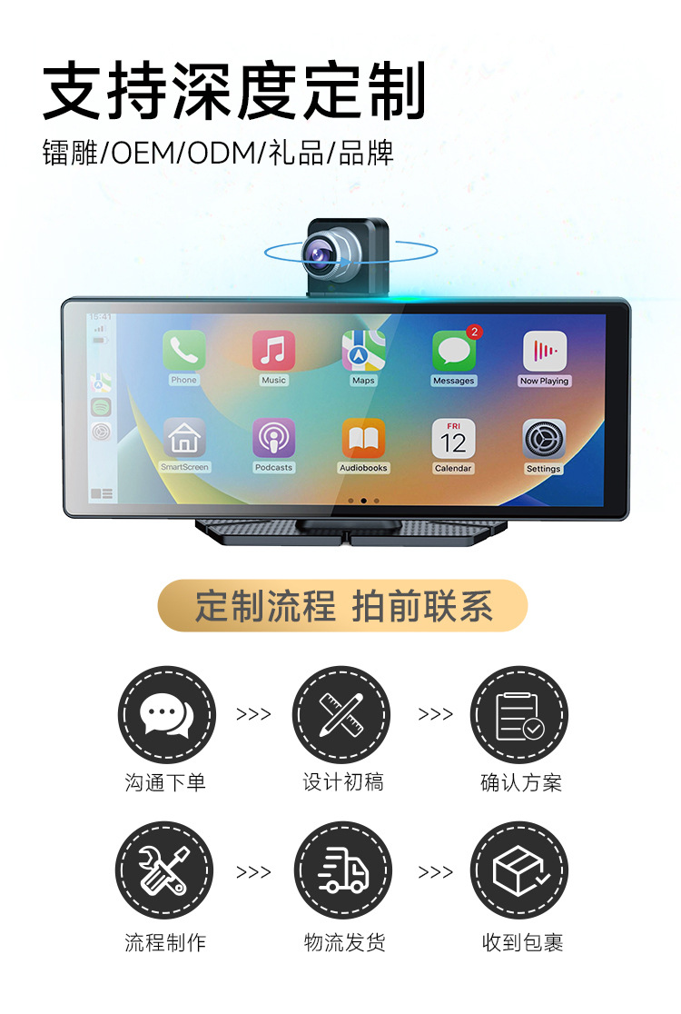 Cross-Border Hot-Selling Car Navigation Wireless Carplay Portable Dashcam 10.26inch Universal for Central Control Cars
