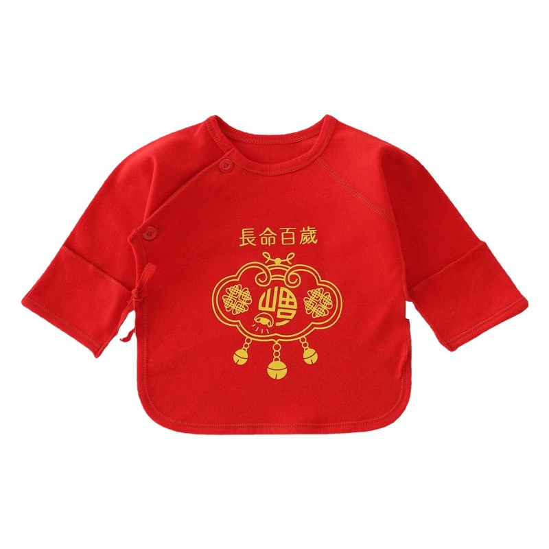 Красная Детская Хлопковая одежда на шнуровке без выцветания, четыре сезона, одежда без костей, топ для новорожденных, монах