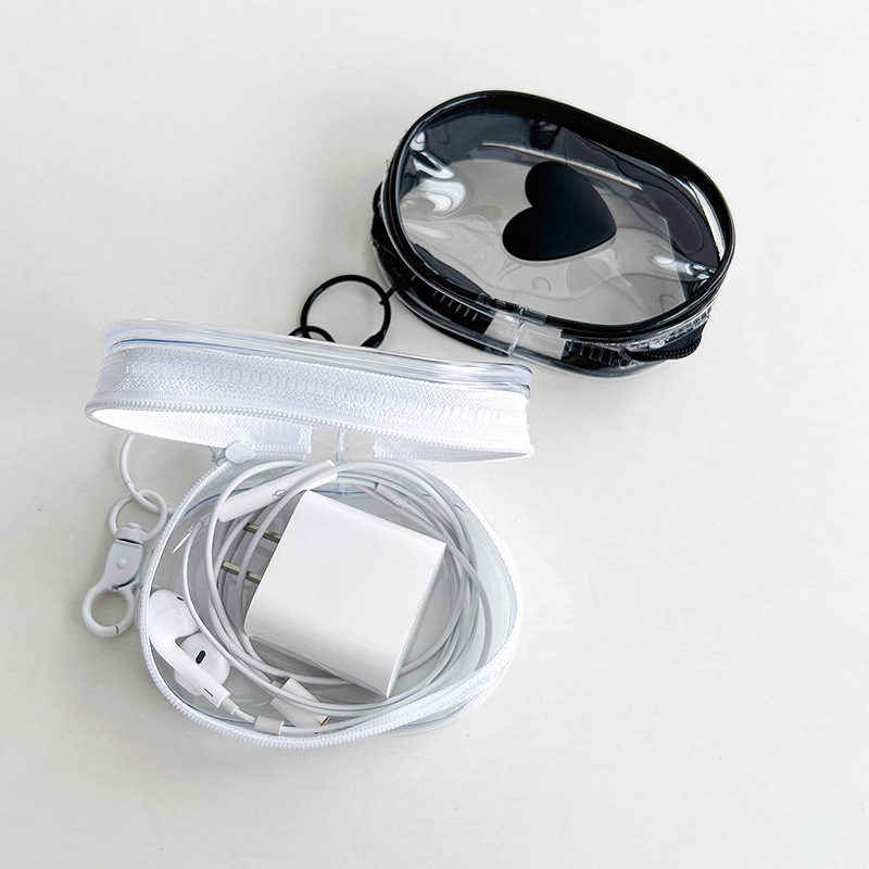 新款愛心PVC透明收納包橢圓數據線收納包防水便捷式包旅行收納袋