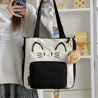 学院风补课袋新款日系清新甜美可爱猫咪手提包少女轻便上课单肩包