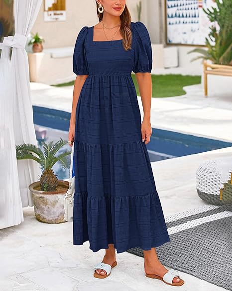 Women's Regular Dress Simple Style Square Neck Backless Short Sleeve Solid Color Maxi Long Dress Holiday Daily display picture 30