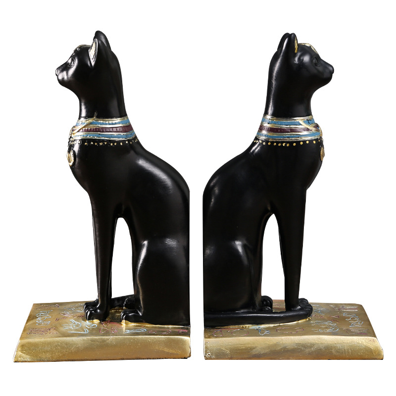  Retro Egyptian Cat Bookend Resin Light Luxury Entrance Study Bookcase Decoration Model Room Decoration Black Cat Bookend