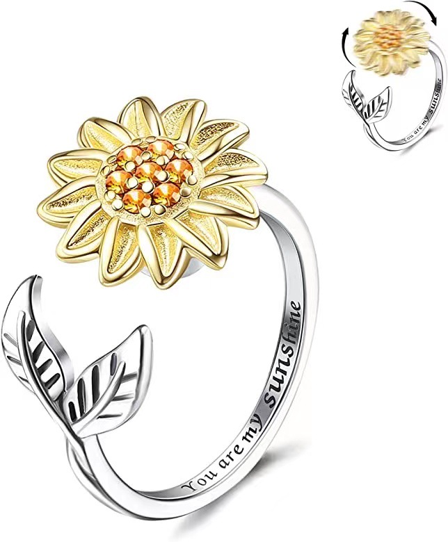 Mode Blume Kupfer Überzug Inlay Zirkon Offener Ring 1 Stück display picture 4