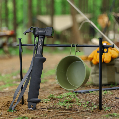 Outdoor Campsite Hammer Multi-functional Soft Rubber Handle Iron Hammer Tent Pavilion Windproof Camp Stake Hammer Nail Puller