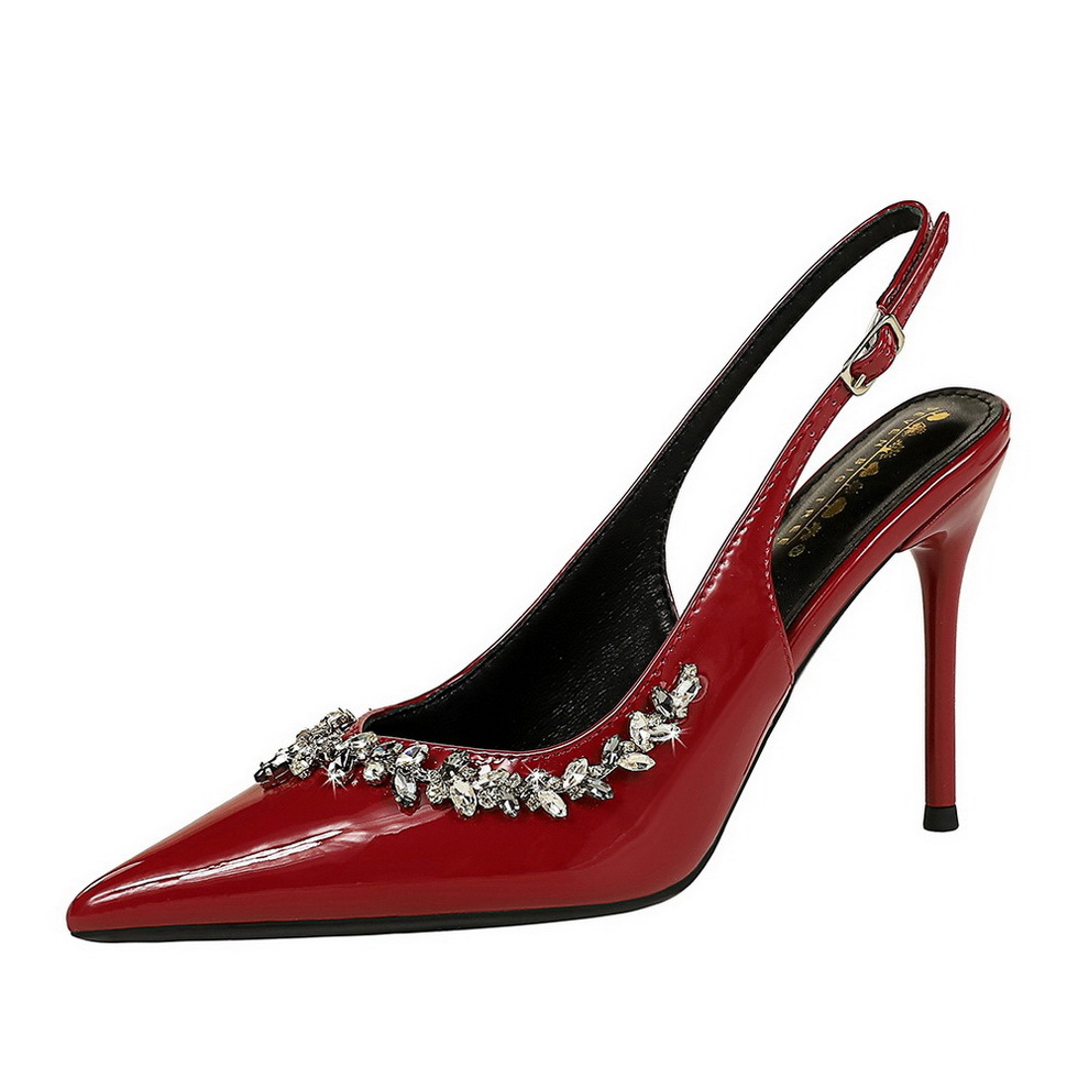 2338-1 European And American Sexy Rhinestone High Heels Women, Stiletto Patent Leather Pointed Toe Backless Back Strap_vogvips.com