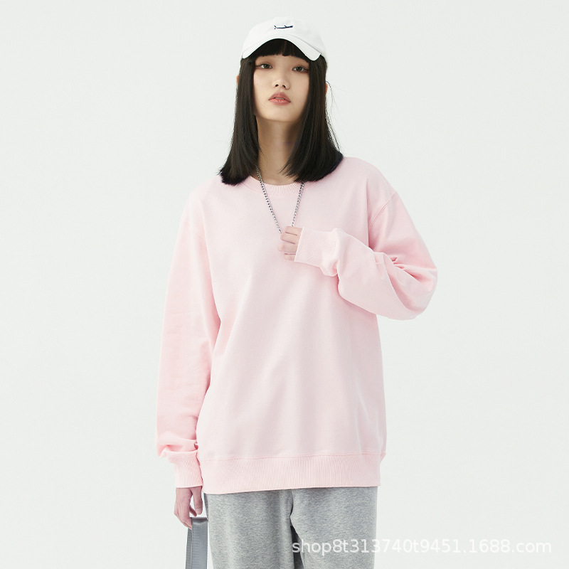 Chaqueta de manga larga con cuello redondo de rizo para otoño e invierno, de algodón puro, sin formación de bolitas, con hombros caídos, camisa publicitaria, ropa de trabajo, sudadera con impresión de logotipo personalizado.