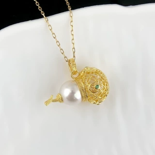 DIY珍珠配件 S925纯银珍珠吊坠空托项链坠女 时尚款 配6-9mm圆珠