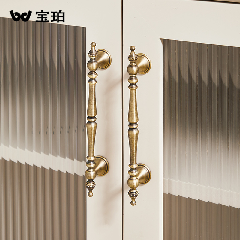 美式復古黃銅抽屜拉手實心單孔奶油風輕奢現代仿古櫥櫃衣櫃門把手