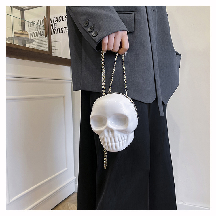 189g Weight Zipper Closure Type Single Shoulder Strap Strap Type Shoulder Bag Bags Type Casual Occasion Plastic Material Skull Pattern All Seasons Season Women's Gender Streetwear Style Oval Shape Mini Size Women's Mini Plastic Skull Streetwear Oval Zipper Shoulder Bag 14
