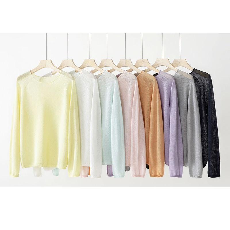 Japanese Paper Yarn Mulberry Silk Seamless Long-Sleeve Knit T-Shirt Base Shirt, New Spring/Summer Tencel Thin Women's Top