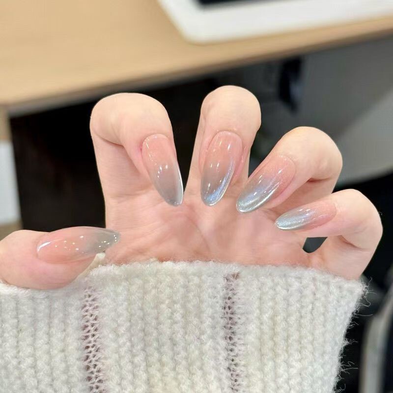 Cross-Border Hot Selling Gradient French Cat Eye Manicure Ins Simple Wearable Nails Removable Finished Pre-Made Nails Full Size