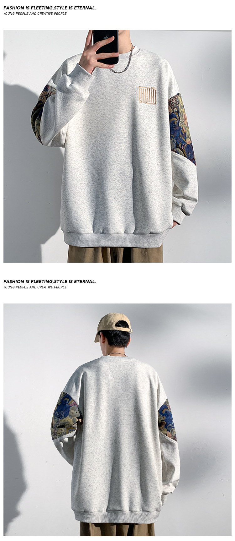 Schweres Herren Crewneck Sweatshirt Mit Bären Stickerei Pullover_voghion.com