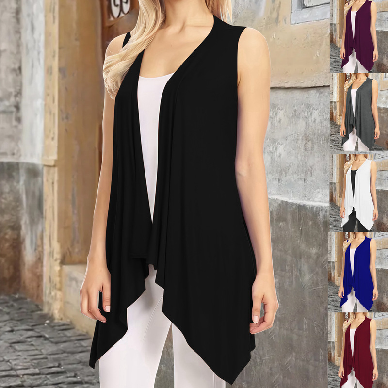 2026 Spring and Summer New European and American Cross-Border Foreign Trade Fashion Sleeveless Buttonless Plus-Size Women's Vest Cardigan Jacket