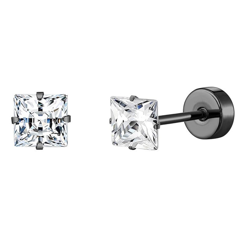 Stainless Steel Black Zircon Pearl Earrings Simple Geometric Stud Earrings for Women Fashion Piercing Jewelry 2024 Spring detail image 8