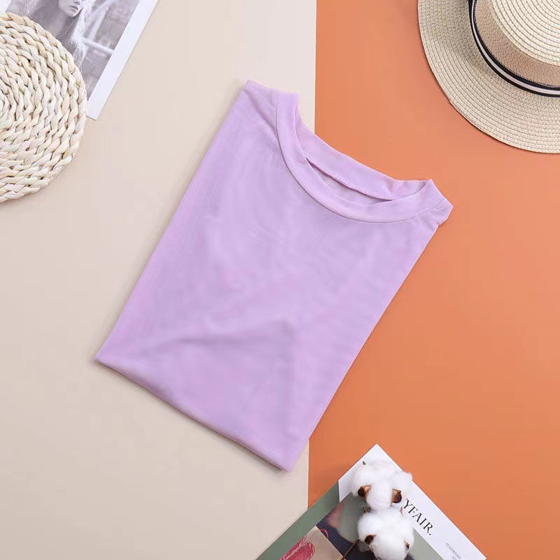 Verano nueva manzana verde delgada manga larga Camiseta para las mujeres Ropa de protección solar transparente de color caramelo de malla de seda de hielo 2024